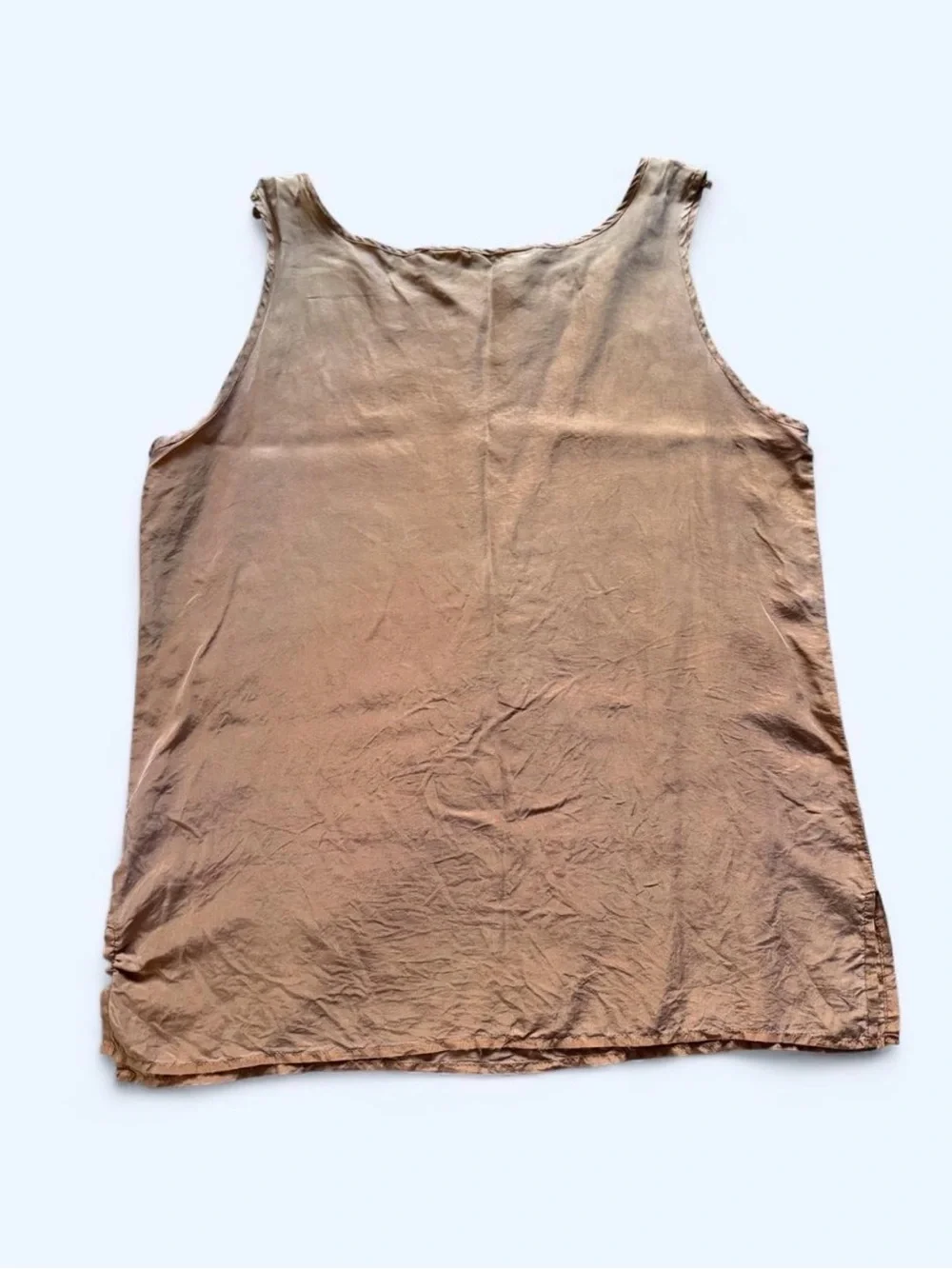 Vintage 100% Silk Tank Top in Orange/Tan — Casual Slip-On Top